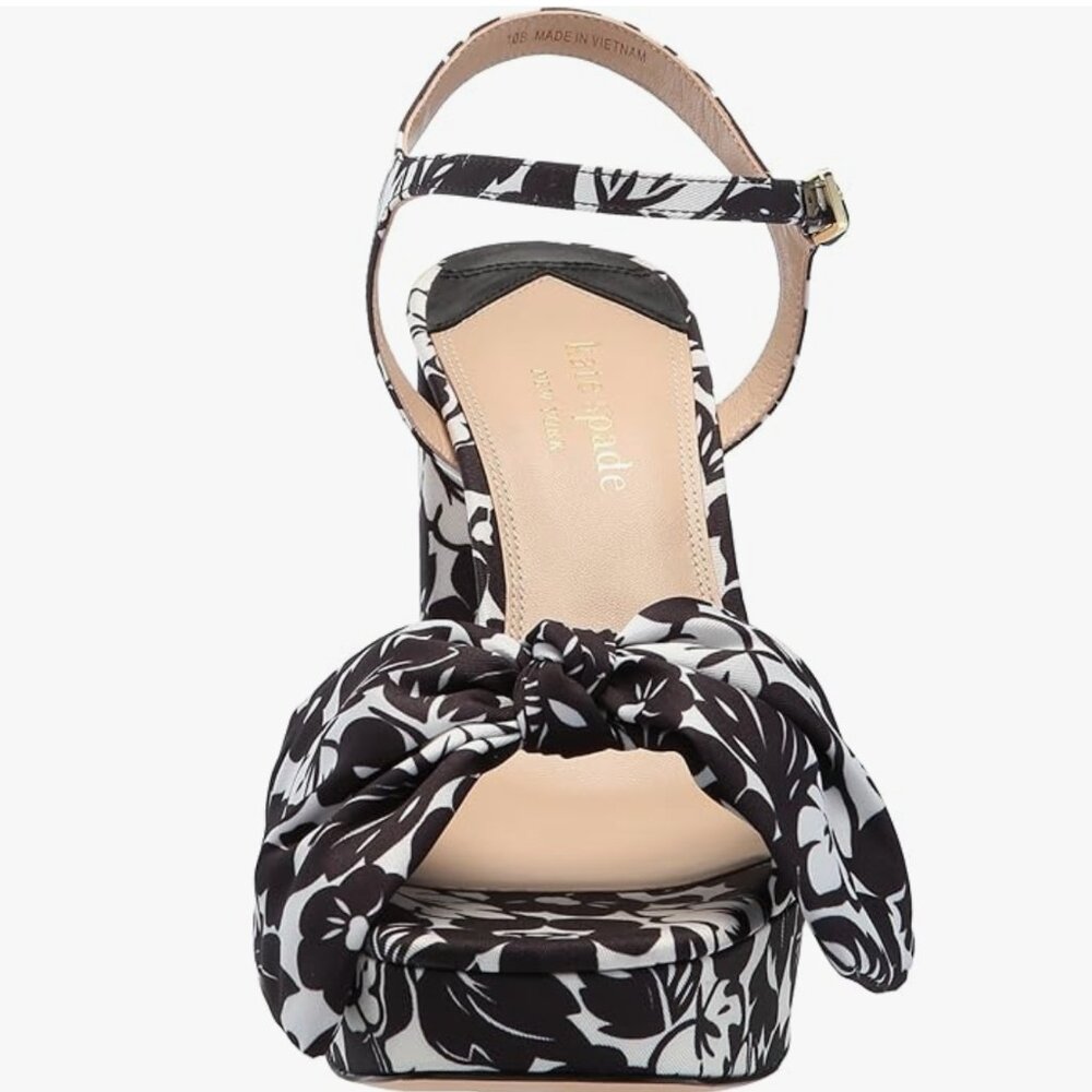 Kate Spade New York Women's Lucie Trop Foliage Platform Heeled Sandal, Black, 10